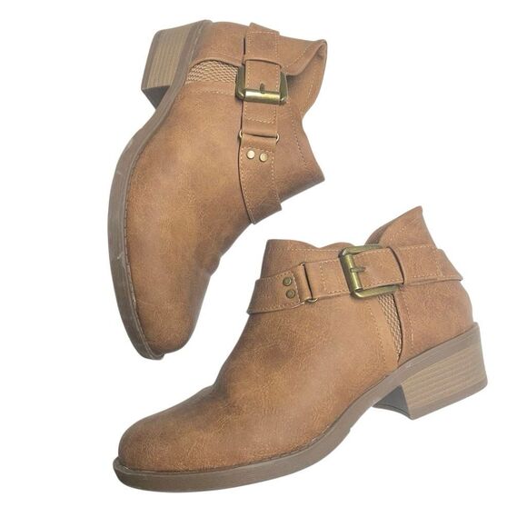 torrid Shoes - Torrid Tan Low Heel Ankle Strap Booties - Wide